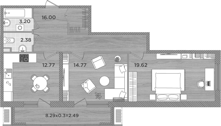 Продается 2-комн. квартира, 68.74 м²