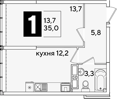 Продается 1-комн. квартира, 35 м²