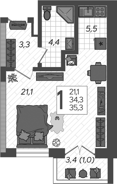Продается 1-комн. квартира, 36.99 м²