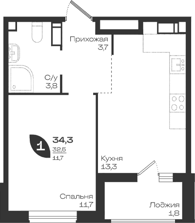 Продается 1-комн. квартира, 32.5 м²