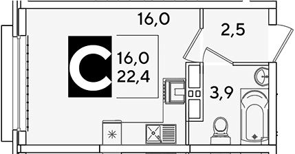 Продается 1-комн. квартира, 22.4 м²