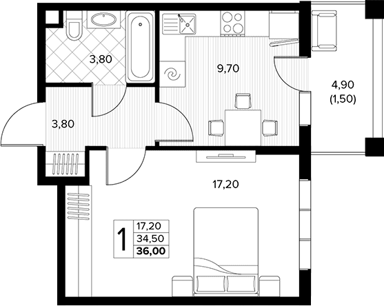 Продается 1-комн. квартира, 34.5 м²