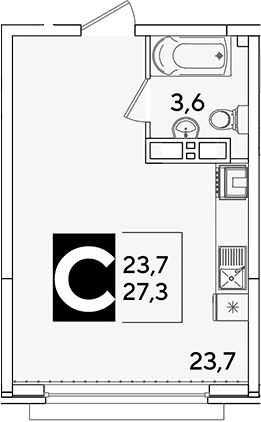 Продается 1-комн. квартира, 27.3 м²