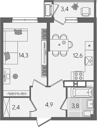 Продается 1-комн. квартира, 38 м²