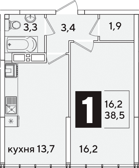 Продается 1-комн. квартира, 38.5 м²