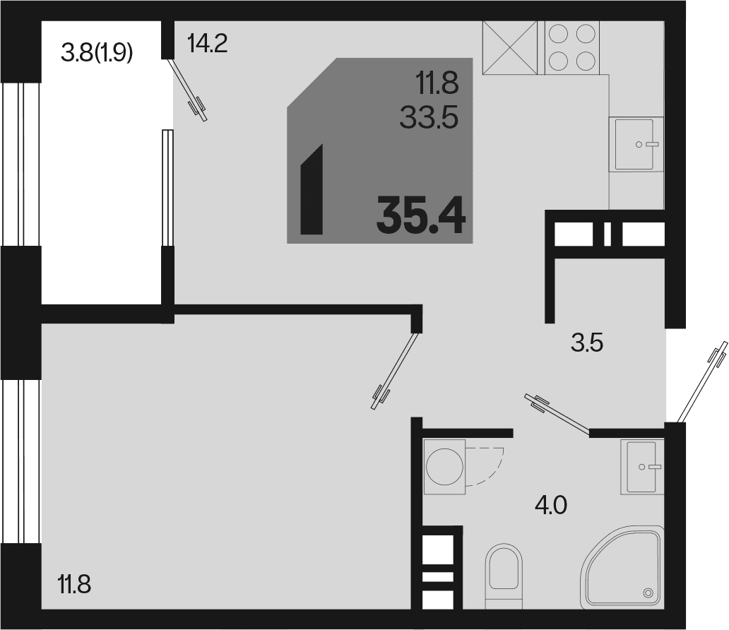 Продается 1-комн. квартира, 33.5 м²