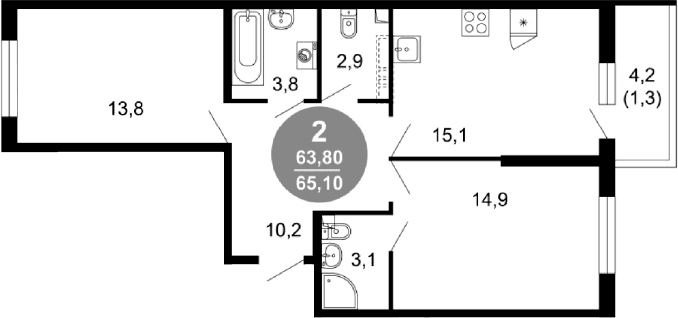 Продается 2-комн. квартира, 63.8 м²