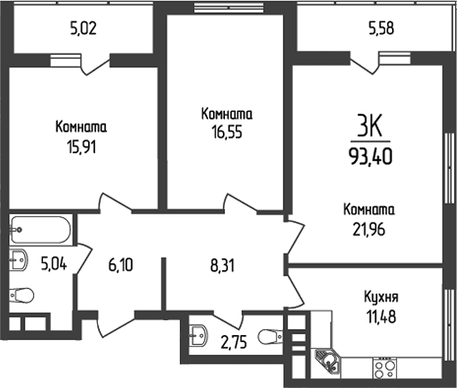 Продается 3-комн. квартира, 88.1 м²