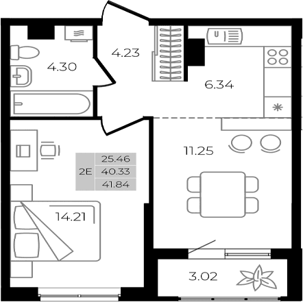 Продается 2-комн. квартира, 40.33 м²