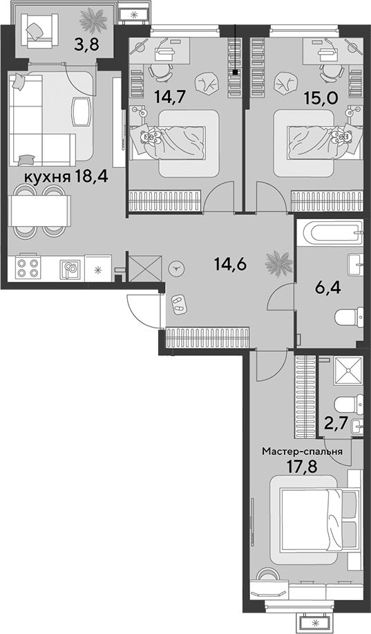 Продается 4-комн. квартира, 89.6 м²