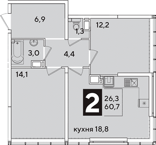 Продается 3-комн. квартира, 60.7 м²