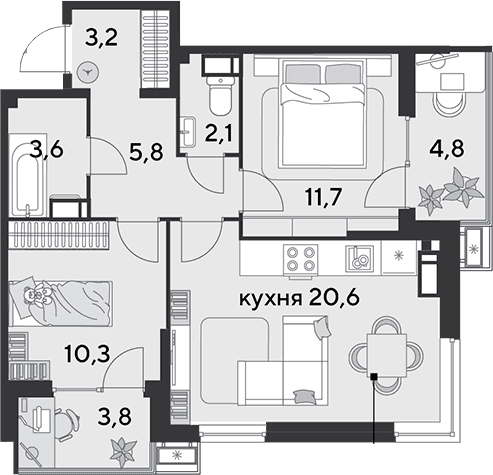 Продается 3-комн. квартира, 57.3 м²