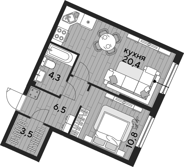Продается 1-комн. квартира, 45.5 м²