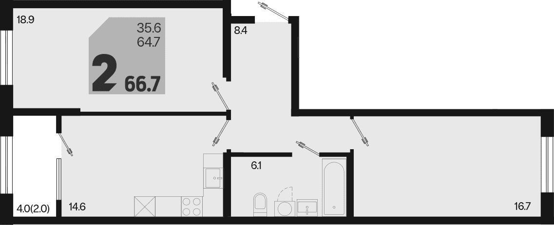 Продается 2-комн. квартира, 64.7 м²