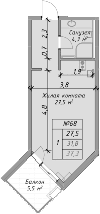 Продается 1-комн. квартира, 31.8 м²