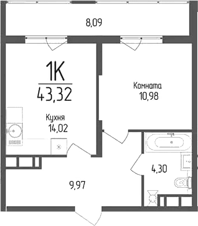 Продается 1-комн. квартира, 39.27 м²