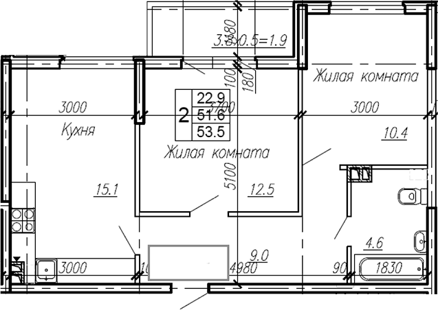 Продается 2-комн. квартира, 51.6 м²