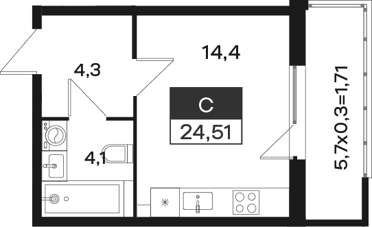 Продается 1-комн. квартира, 22.8 м²