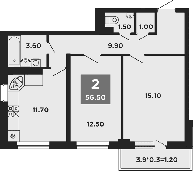 Продается 2-комн. квартира, 55.3 м²