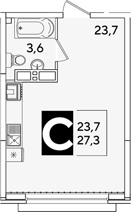 Продается 1-комн. квартира, 27.3 м²