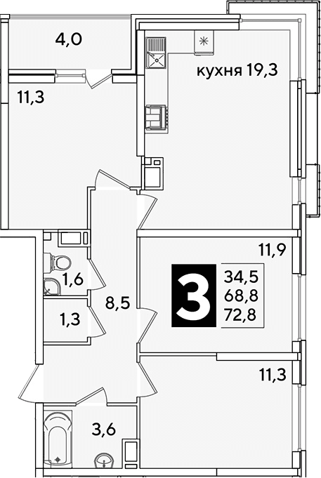Продается 4-комн. квартира, 68.8 м²