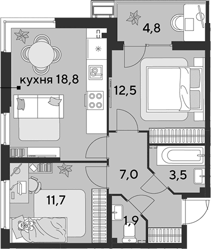 Продается 3-комн. квартира, 55.4 м²