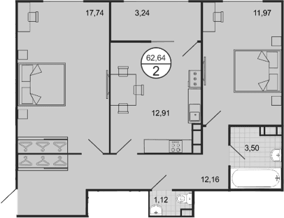 Продается 2-комн. квартира, 59.4 м²