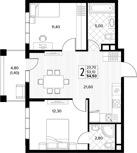 Продается 2-комн. квартира, 53.1 м²