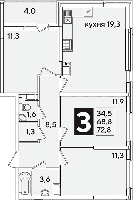 Продается 4-комн. квартира, 68.8 м²