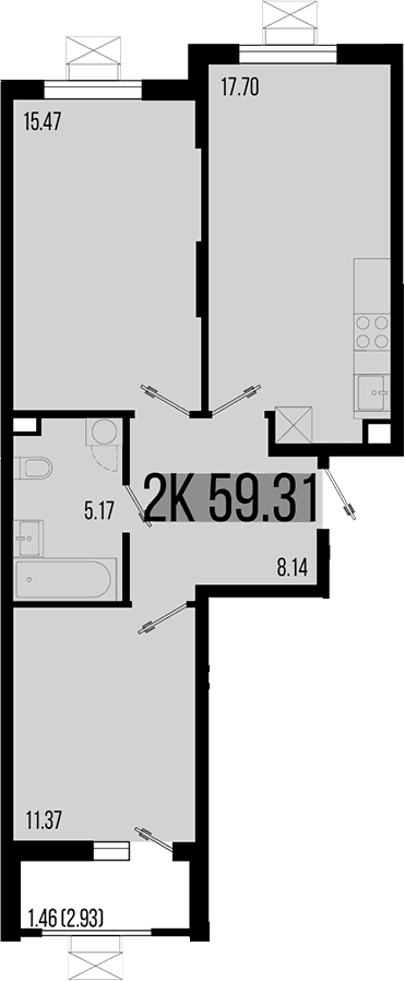 Продается 2-комн. квартира, 57.85 м²
