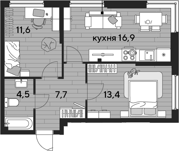 Продается 2-комн. квартира, 54.1 м²