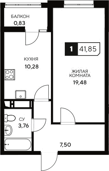 Продается 1-комн. квартира, 41.02 м²
