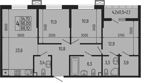 Продается 4-комн. квартира, 86 м²
