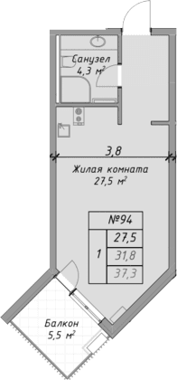 Продается 1-комн. квартира, 31.8 м²