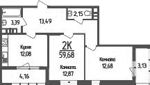Продается 2-комн. квартира, 56.66 м²