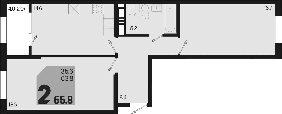 Продается 2-комн. квартира, 63.8 м²