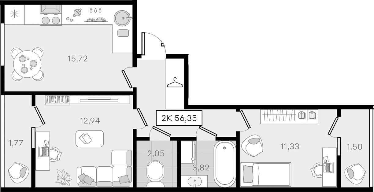 Продается 2-комн. квартира, 53.08 м²