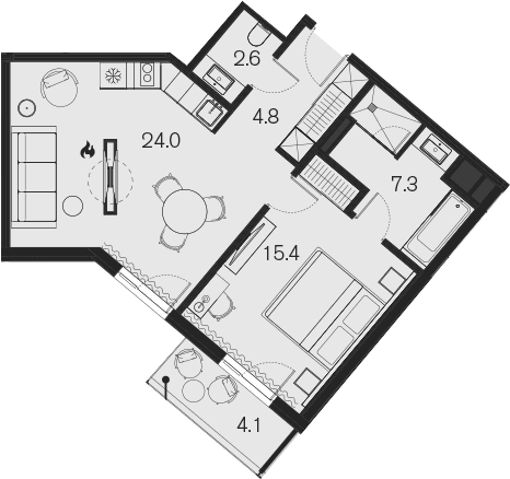 Продается 1-комн. квартира, 54.1 м²
