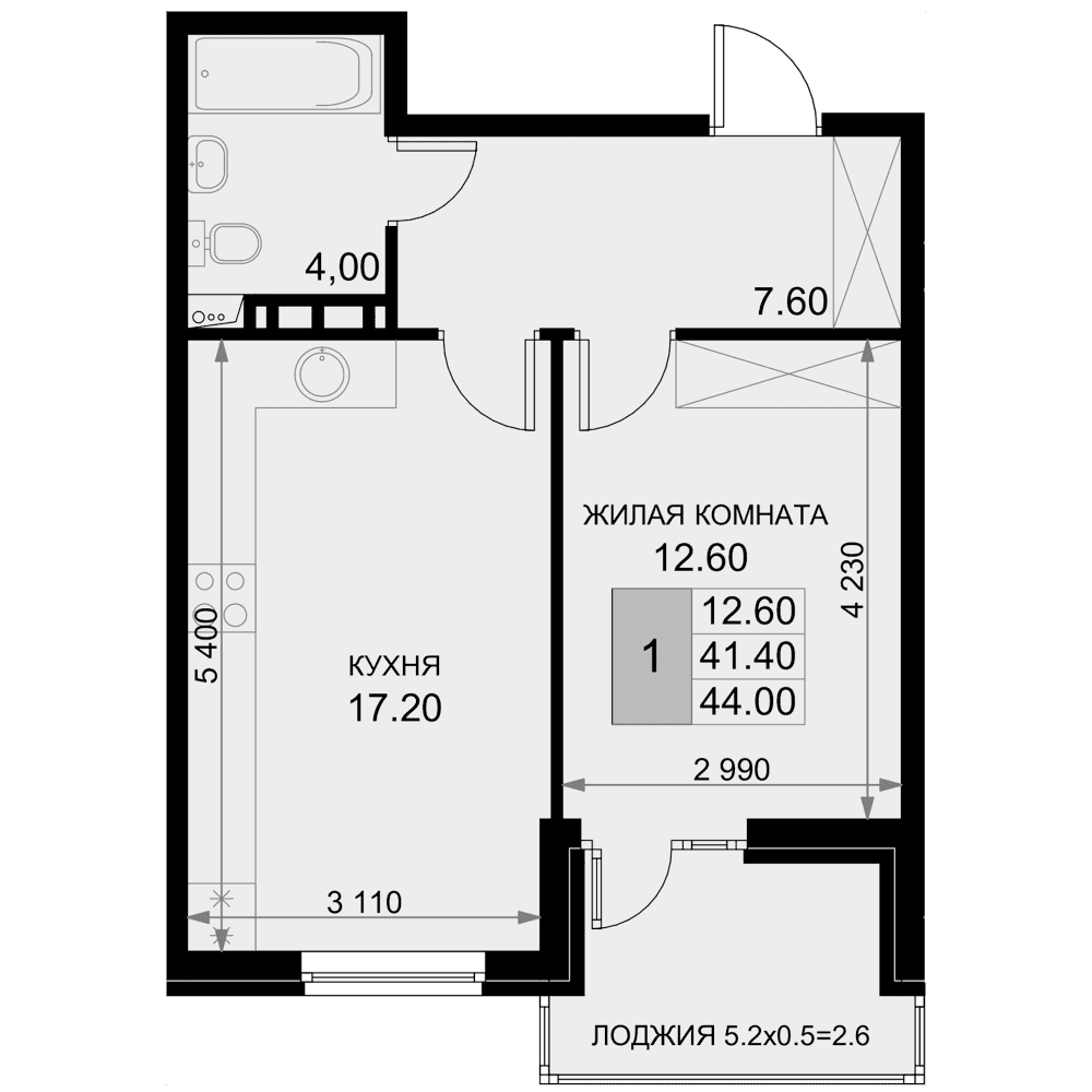 Продается 2-комн. квартира, 41.4 м²