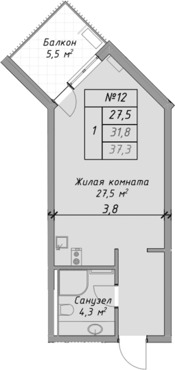 Продается 1-комн. квартира, 31.8 м²
