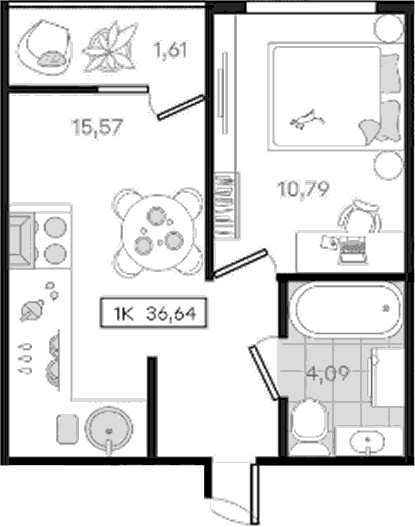 Продается 1-комн. квартира, 35.03 м²