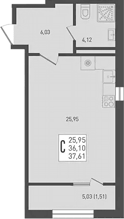 Продается 1-комн. квартира, 36.1 м²