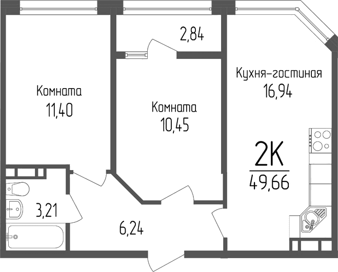 Продается 2-комн. квартира, 48.24 м²
