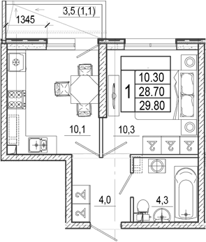 Продается 1-комн. квартира, 28.7 м²