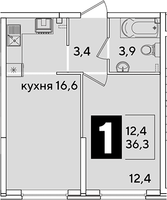 Продается 2-комн. квартира, 36.3 м²