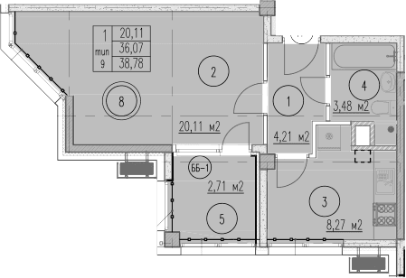 Продается 1-комн. квартира, 35.47 м²