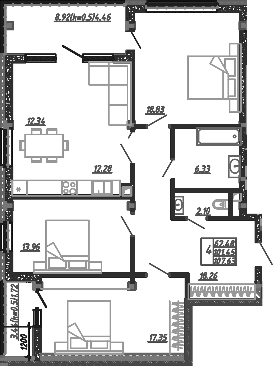 Продается 4-комн. квартира, 100.27 м²