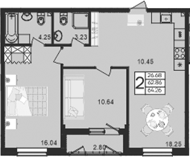 Продается 2-комн. квартира, 62.86 м²