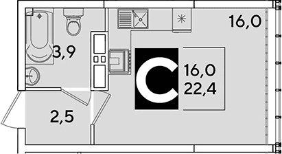 Продается 1-комн. квартира, 22.4 м²