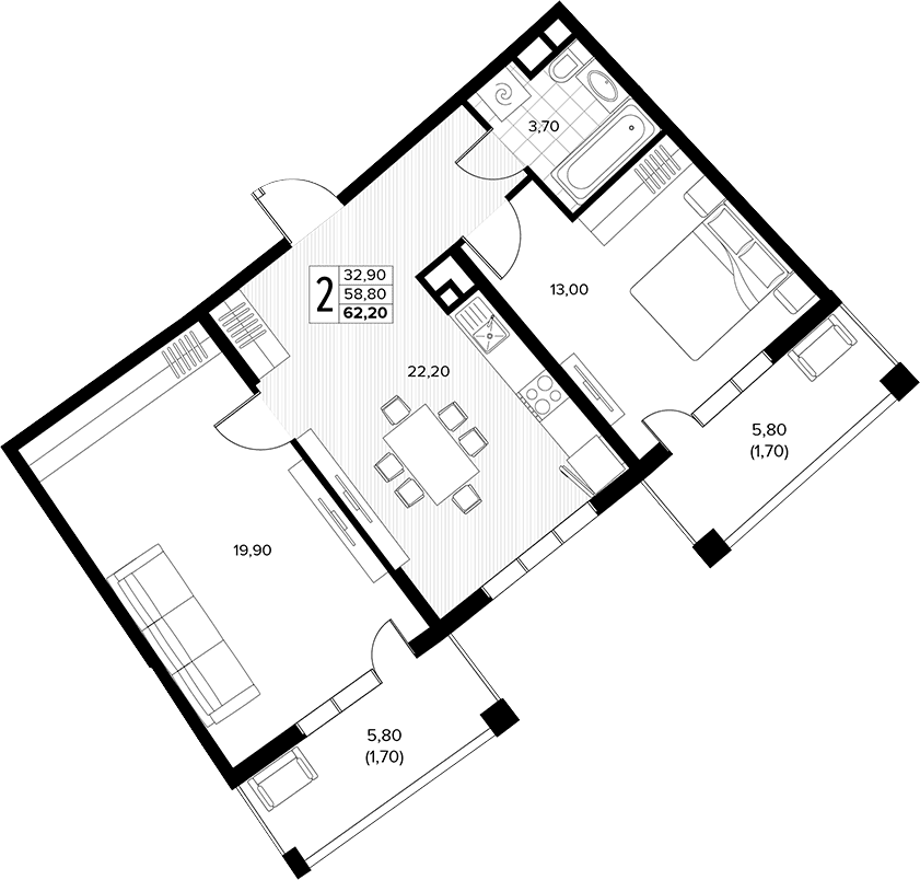 Продается 2-комн. квартира, 58.8 м²